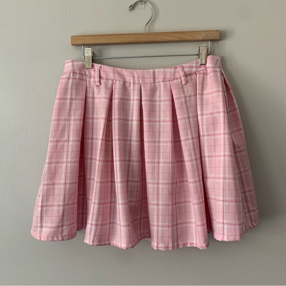 Hot Topic Light Pink Plaid Pleated Mini Skirt Punk Preppy Clueless Grunge Large